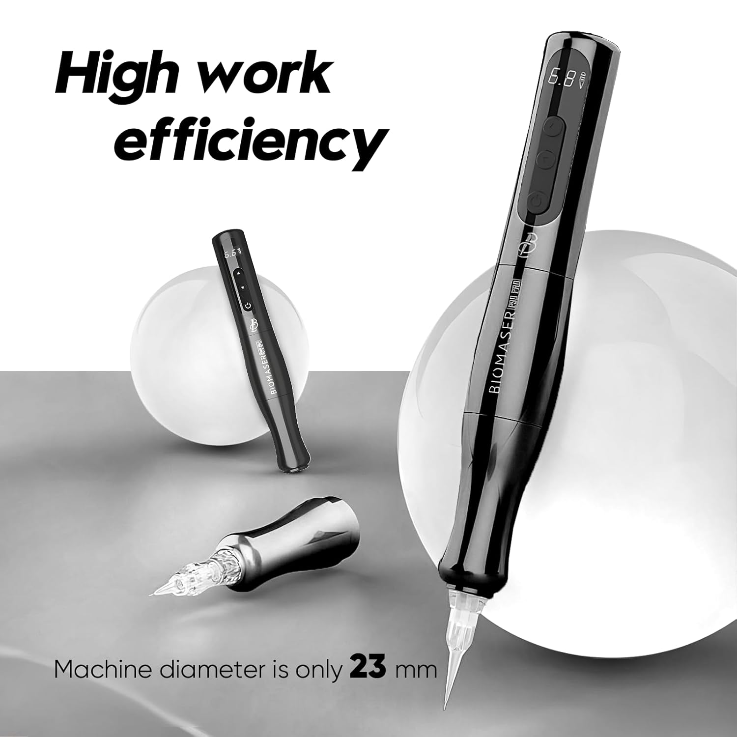 P90 PRO Wireless PMU Machine – 1000mAh Battery, 3.0mm Stroke, Ultra-Quiet, Type-C Charging, Compact Tattoo Machine for Eyebrows, Lips & Eyeliner, Dual Grip Design (Black)