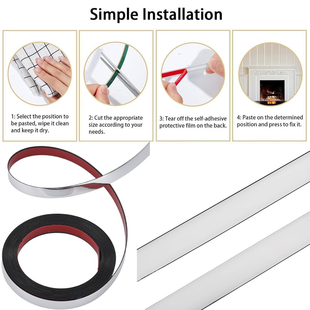 GORGECRAFT 5m*15mm Modanatura Rimuovi e Incolla Argento Flessibile Bordo Specchio Striscia Decorativa Autoadesiva per Parete Soffitto Pannello Pavimento Armadietto Piastrella Bordo Angolo Telaio
