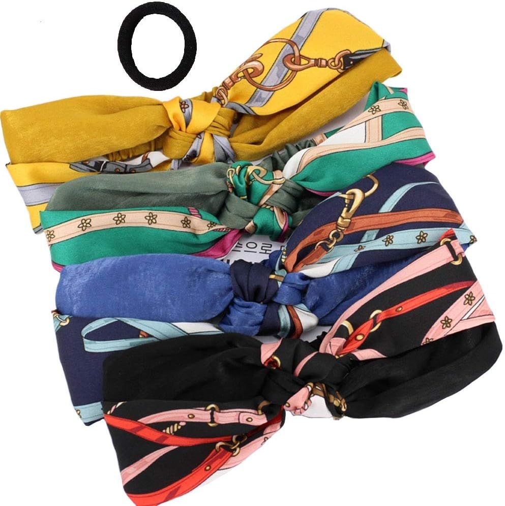 4 Pack Printed Retro Style Cross Knot Hair Band Elastic Headwrap Twisted Cute Hair Accessories