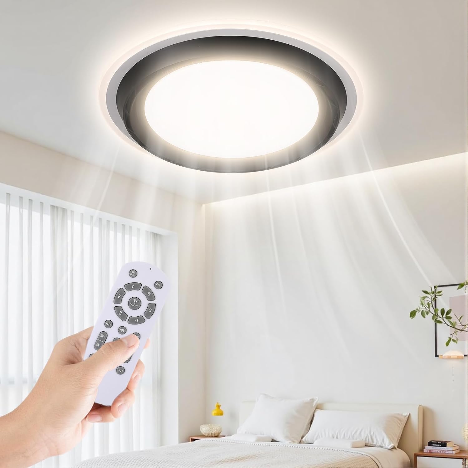 Bladeless Low Profile Ceiling Fan with Light - 19.7" Small Ultra-Thin Smart Fan Light Combo, 20dB Quiet, Remote Control, Bedroom Safe for Kids/Pets, No Blades to Clean, Black
