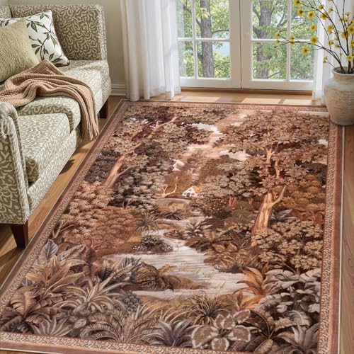 LIVEBOX Brown Washable 5x7 Area Rugs for Living Room, Non