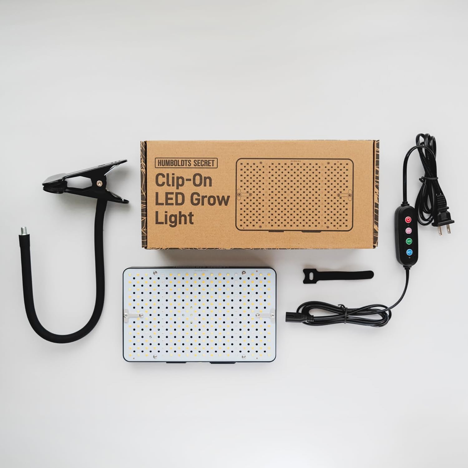 Humboldts Secret Clip On LED Grow Light for Indoor Plants Full Spectrum w/Warm, White, & UV-IR Lights | 200W Intensity & Timer | for Tables, Desks, & More | Plant Light for Indoor Plants, Herbs, Etc