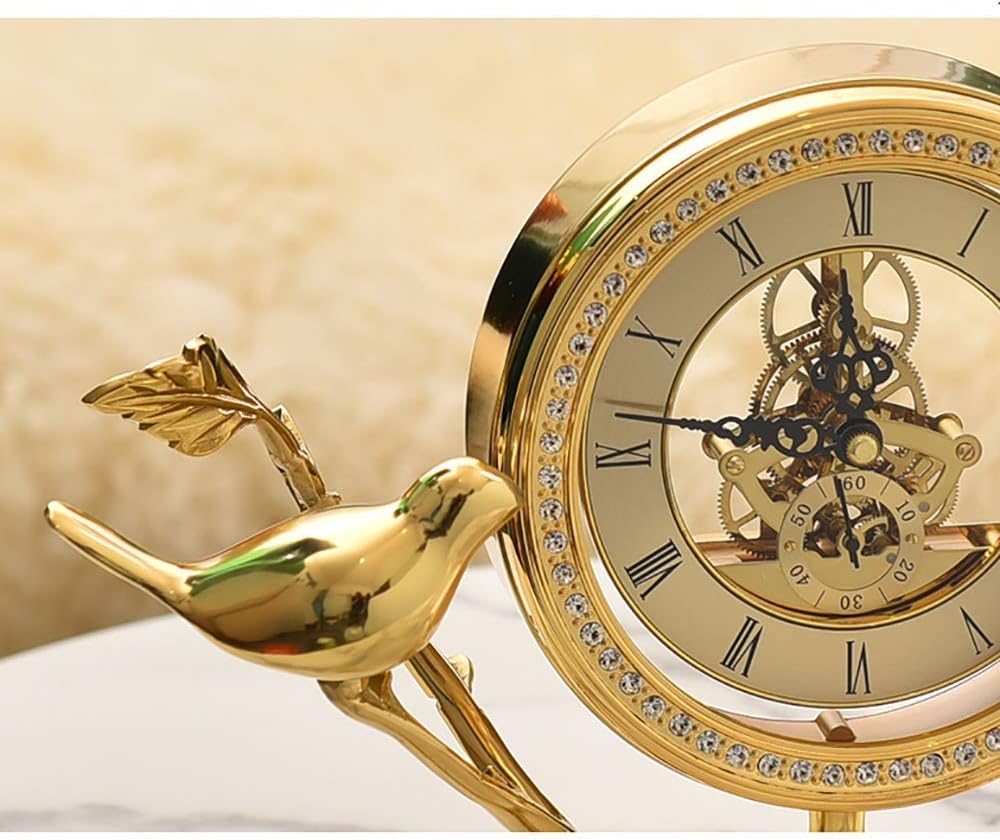 Mantle Clock Fireplace Clock Pure Copper Roman Numeral Clock Retro Desk Clock European Style Clock Gift Suitable for Decorating The Living Room