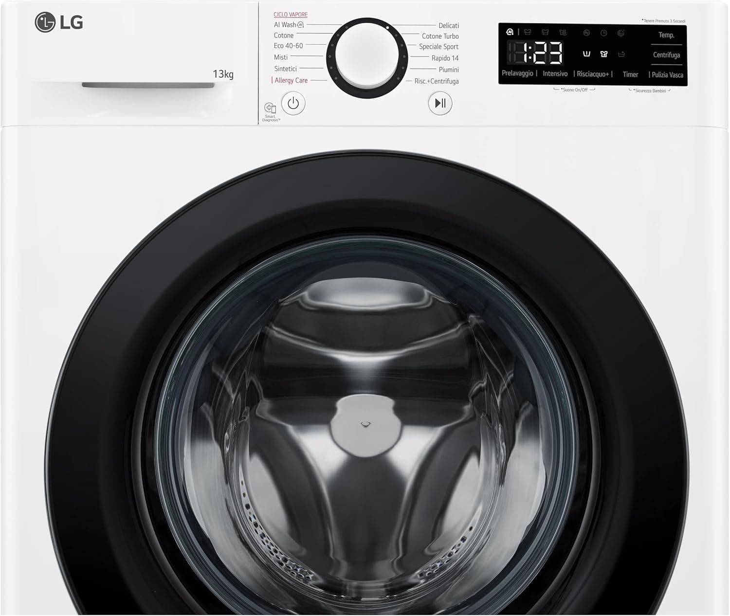 LG AI DD F4R3013NSWB Lavatrice a Carica Frontale 13kg Serie R3, Classe A-20%, 1400 giri, AIWash, Lavaggio a vapore, Motore Direct Drive, Cestello a bolle, Smart Diagnosis, Libera installazione, Bianca