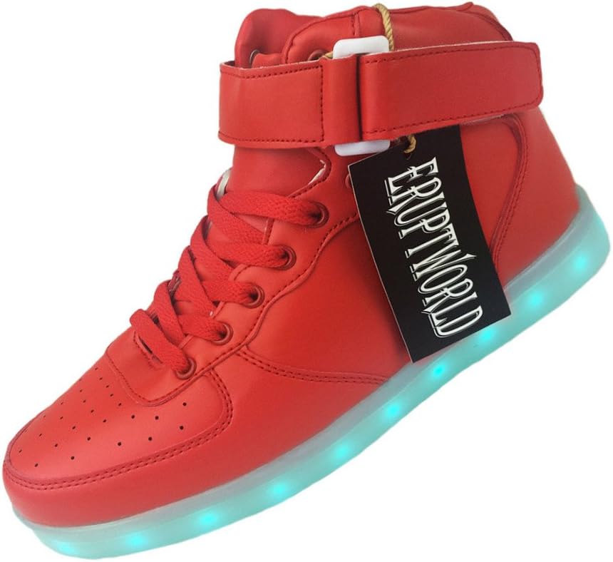 ERUPTWORLD Women Men Lace up Lightweight USB Charging LED Sneakers Light up Shoes Red
