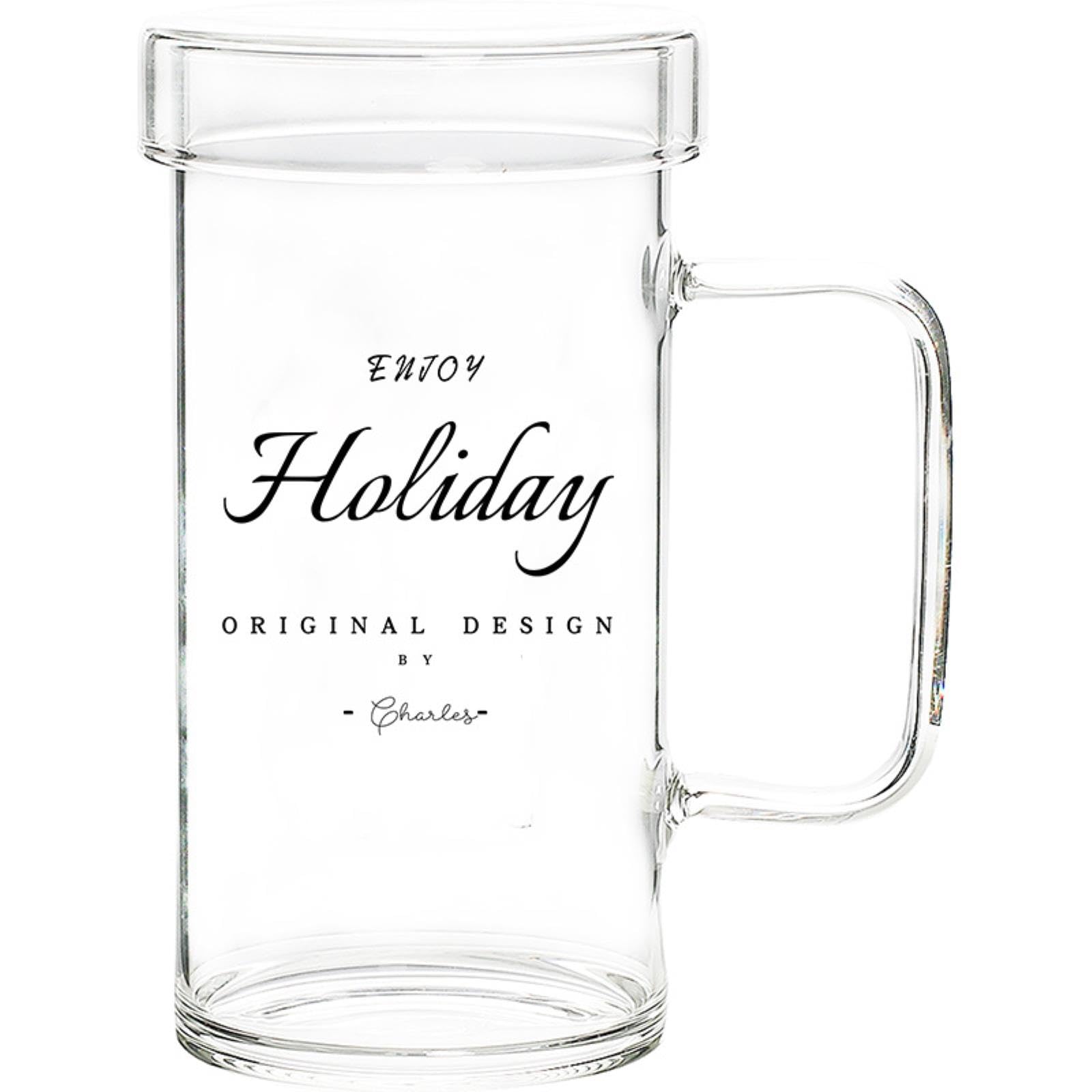 CAPIJIONG 700 ml großes Fassungsvermögen Bierglas mit Deckel, hitzebeständig, mit Griff, Buchstaben-Glasbecher, Urlaubsmodell (ohne Deckel)
