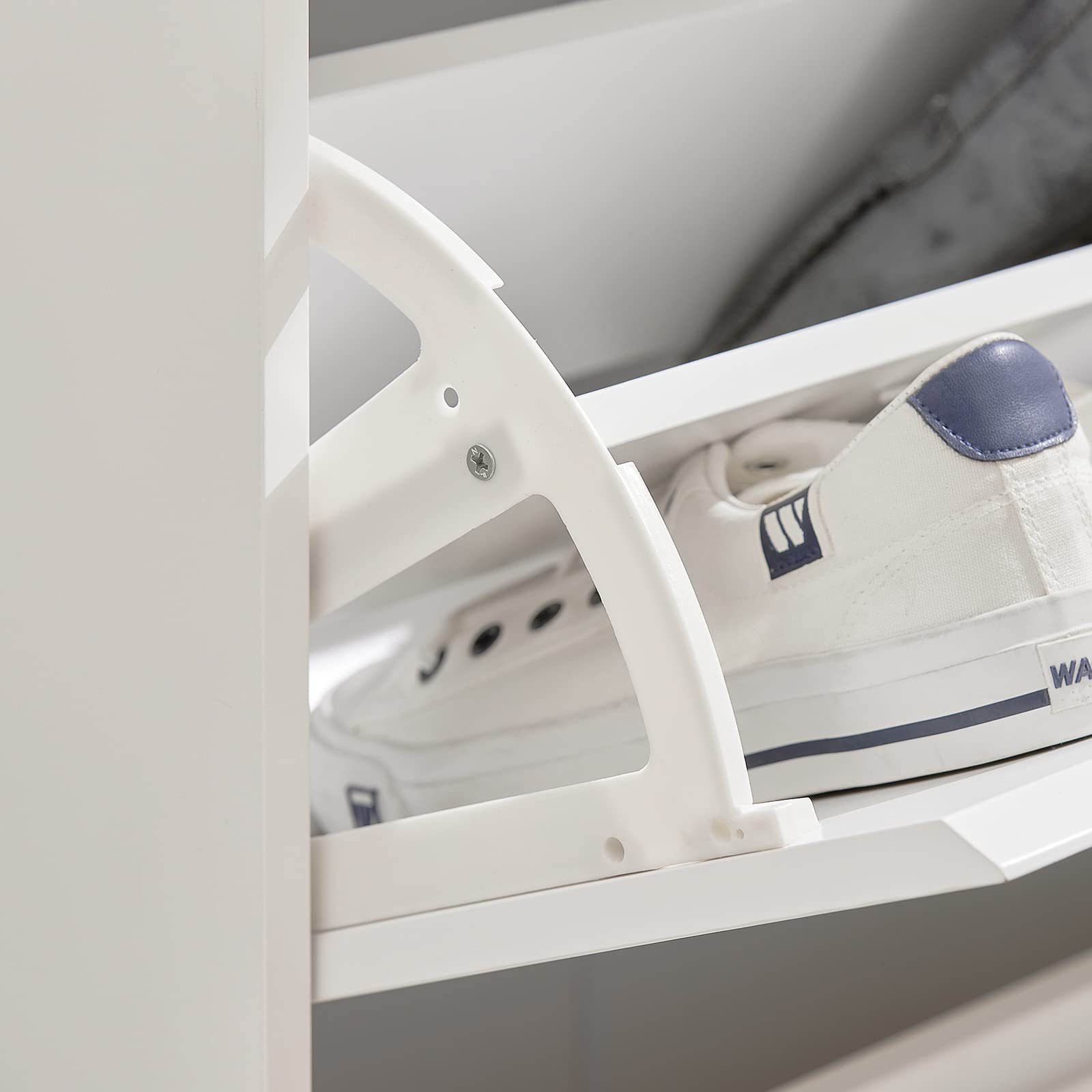 SoBuy FSR111-W Armario de Entrada Blanco Zapatero 2 Solapas,1 Puerta y 2 Compartimentos Abiertos 71 x 24 x 118 cm ES