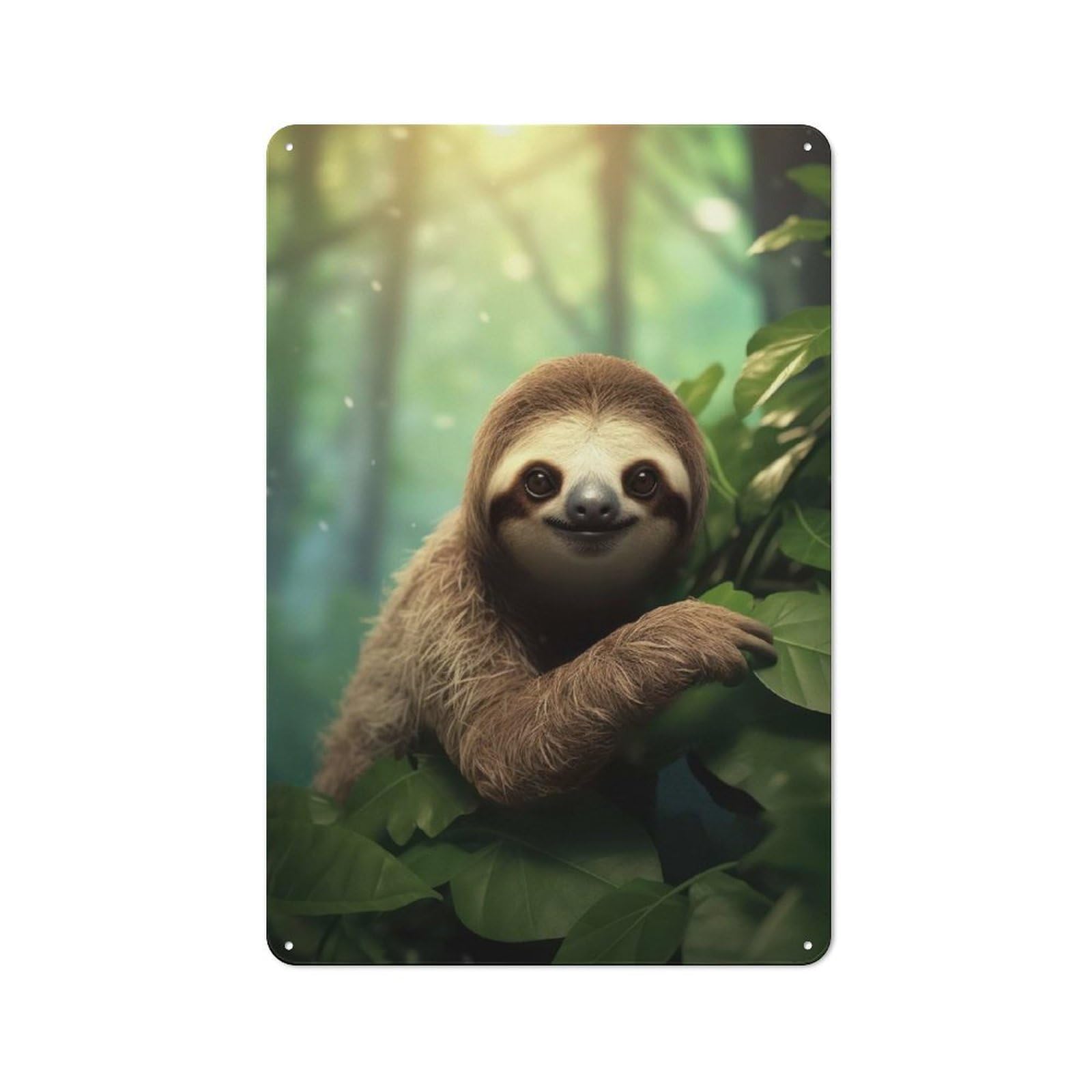 Junmoney Cute Sloth In The Wild Tin Wall Plaque 30X20cm With For Garage Or Workshop, For Living Room, Hallway And Entrance Wall Decor