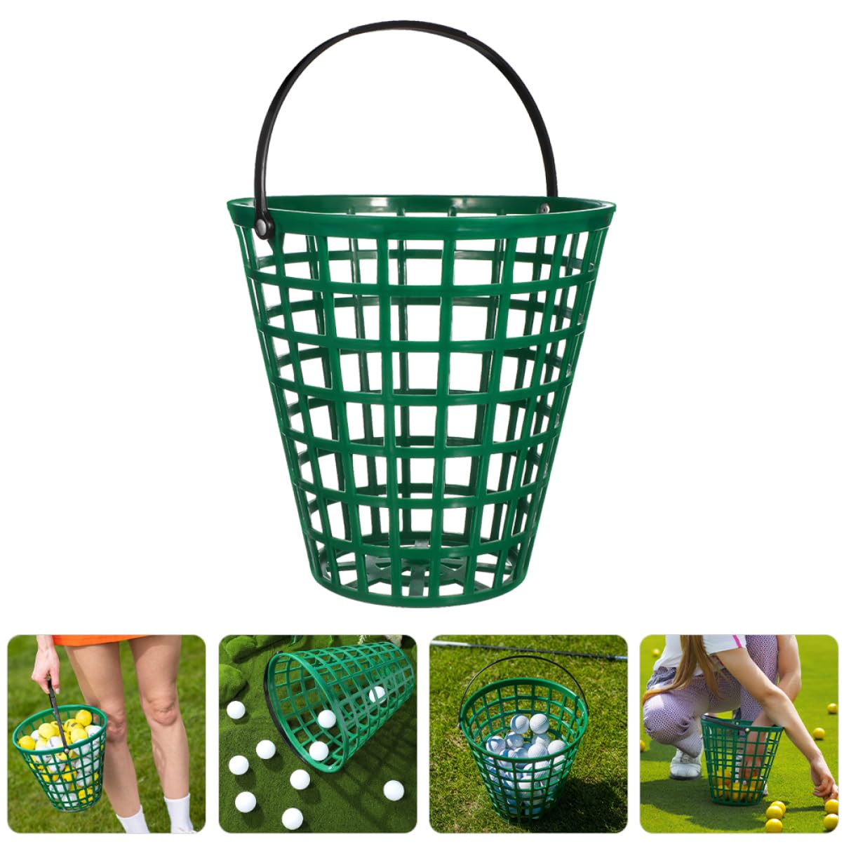 PRETYZOOM Cesta Organizadora de Balones de Golf de Plástico 2 Piezas | Verde, Capacidad para 100 Unidades, Portátil y Resistente, para Jardín y Organización de Bolas