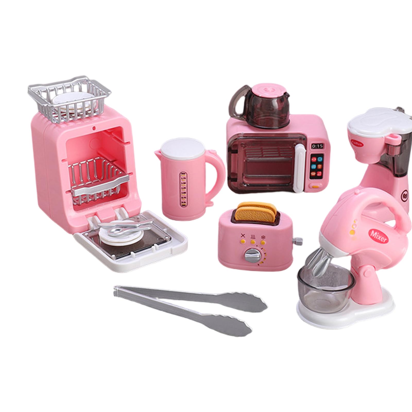Monwssoe Kids Kitchen Set, Pretend Play Toy with Working Microwave, Toaster & Coffee Maker, 6+ Mini Appliances for DIY Assembly, Kitchen Toys for Girls & Boys Ages 6 and Up Style 3