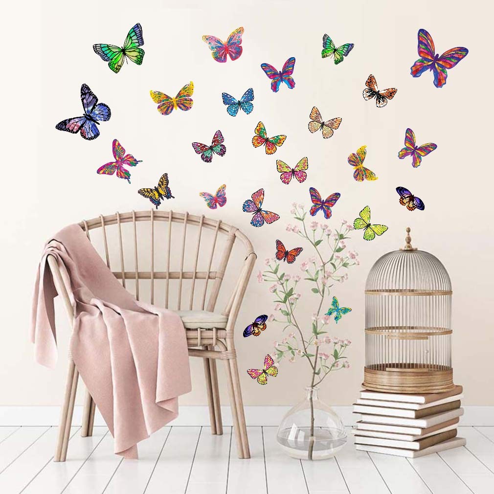 Adesivi Murali Bambini Elefante Con Fiori E Farfalle | Sticker Rimovibili Per Cameretta 105x110 Cm