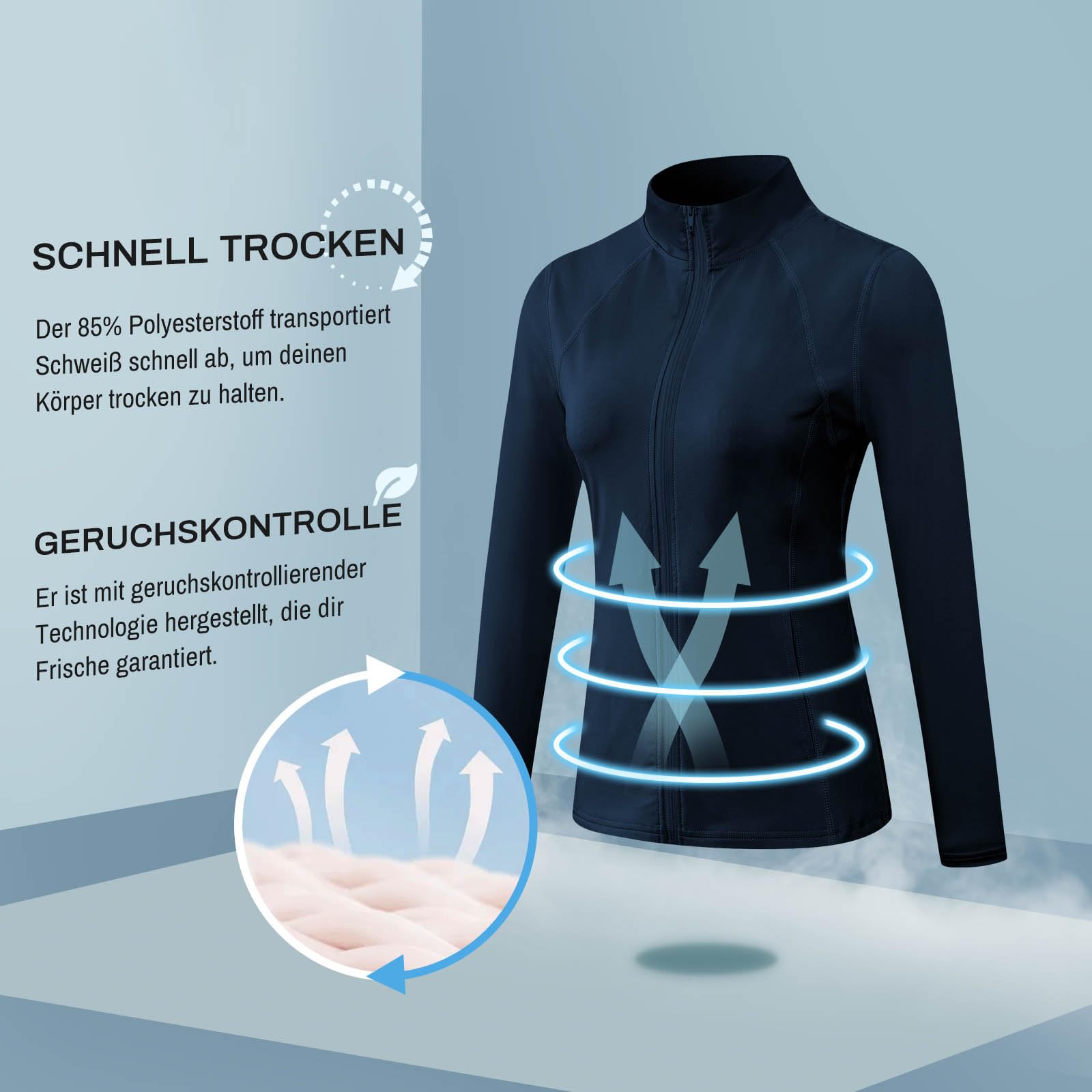 Laufjacke Damen Atmungsaktiv Taschen Sportjacke Damen Full Zip Leicht Trainingsjacke Damen Gym Fitness Yoga Langarm Shirt,Schnelltrocknend Weich UPF50+