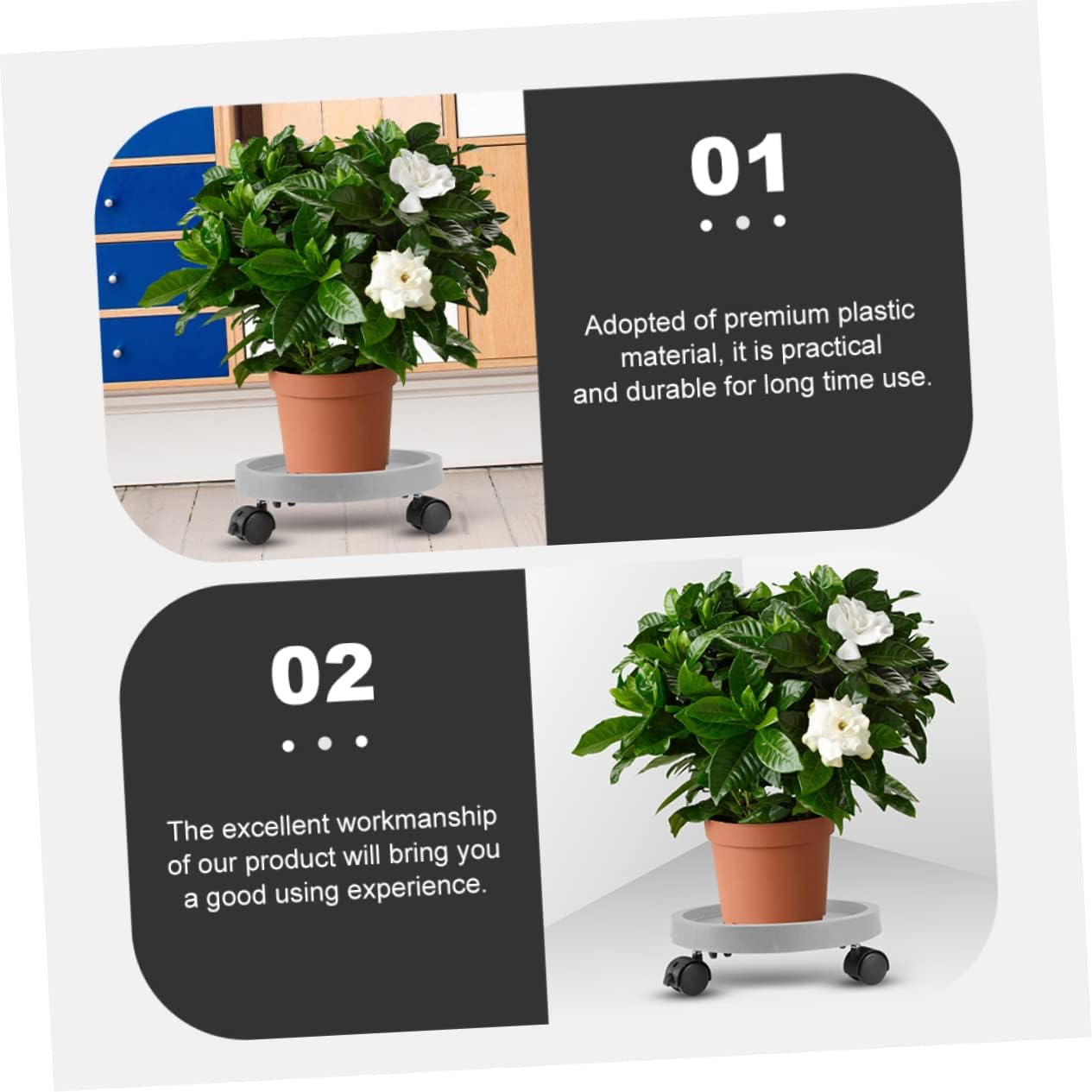 Gardening Potted Plant Tray Movable Flowerpot Tray for Indoor and Outdoor Use Diameter Design Four Wheels Easy to Clean and Store