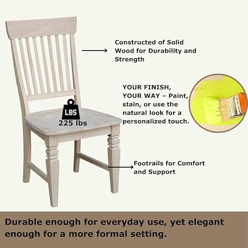 Miniatura 6 de IC International Concepts, Juego de dos sillas altas de comedor Java, sin terminar, madera maciza, madera de parawood real, 19.7 pulgadas de ancho x