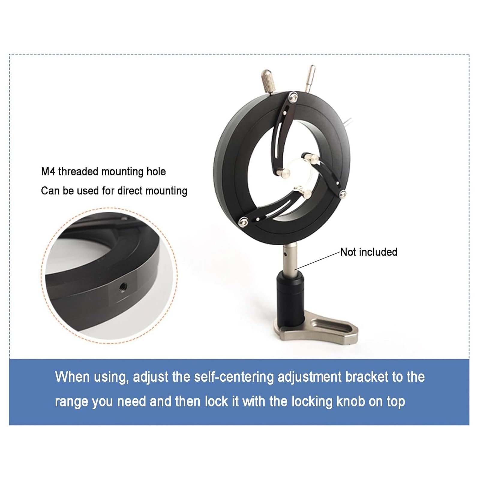 Soporte de lente coaxial, soporte autocentrante con brazos de soporte de sujeción, agujero roscado M4, aleación de aluminio antioxidante y duradera para experimentos ópticos