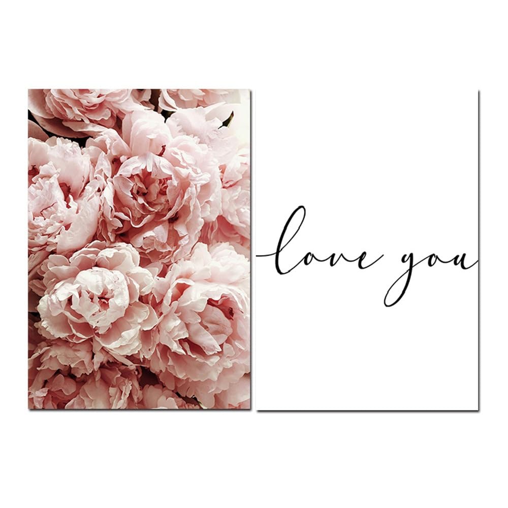 Wuhbcz Multicolored Pictures,Flower Wall Art Peonies Posters Prints Nordic Minimalist Love Canvas Painting Botanical Wall Picture Modern Kitchen Bedroom Home Decor-50 * 60Cm*2Pcs (No Frame)