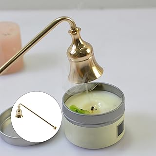 Candle Extinguisher with Long Handle, Elegant Bell Shaped Cover Metal Candle Stopper Rust-Proof Extinguishing Tool with Short and Long Length Options for Aromatherapy Candles Golden Long