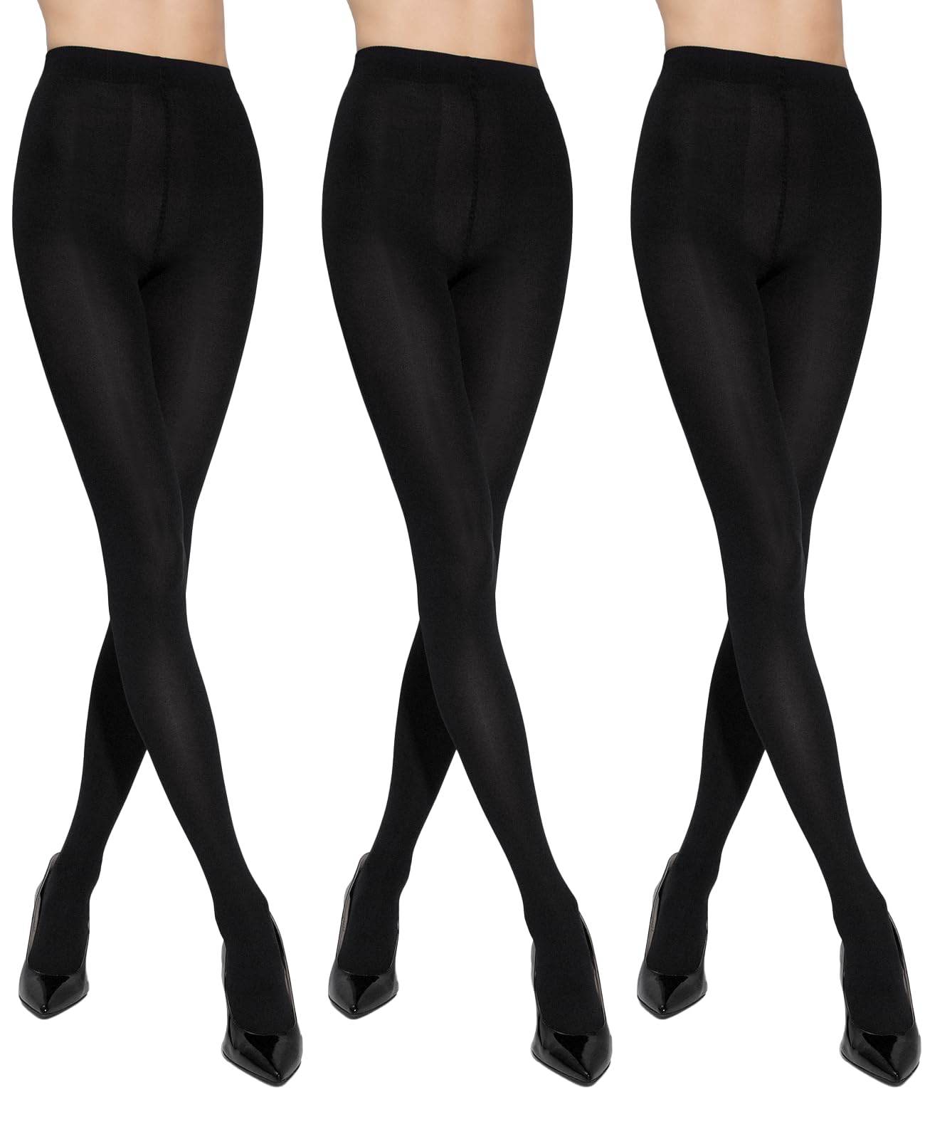 Atnayo Women's Black 3 Pairs Tights Winter 100 Denier Opaque Thermal Tights