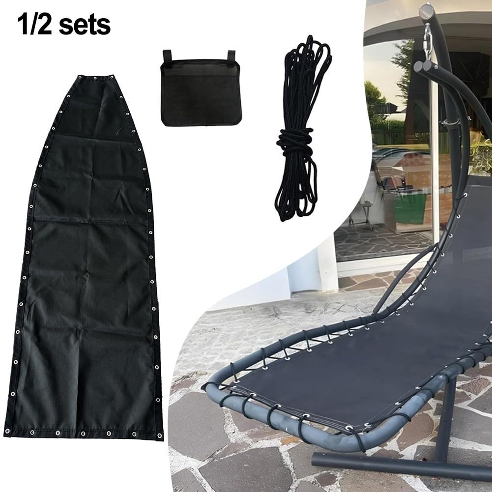 Panno di ricambio per sedia a dondolo sospesa, copertura per dondolo da giardino, panno di ricambio con corda di fissaggio per veranda, cortile, 64 x 197 x 23 cm (2 pezzi senza tasche)