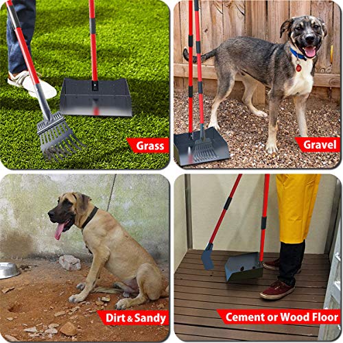 Image of Heavy Duty Metal Pooper Scooper for Large Dogs,Long Handle Dog Pooper Scooper with Large 9.5'' Tray & Rake,Rustproof Aluminum Pet Waste Scooper for Grass,Gravel & Yard