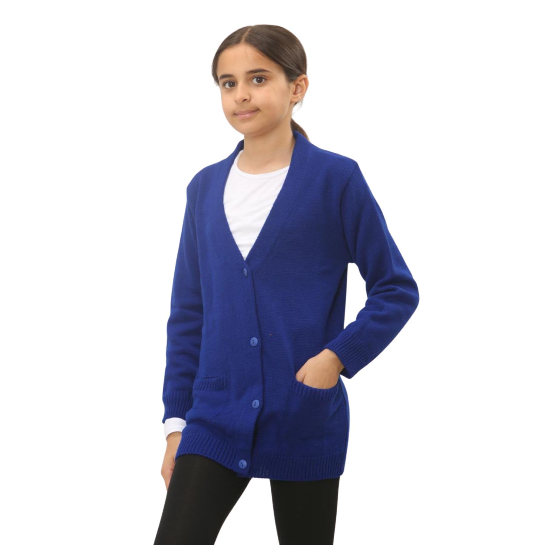 janisramone Cardigan a maniche lunghe per ragazze e ragazzi, maglione a 4 bottoni con scollo a V con due tasche frontali, maglione casual tinta unita, cardigan scolastico per ragazze e ragazzi