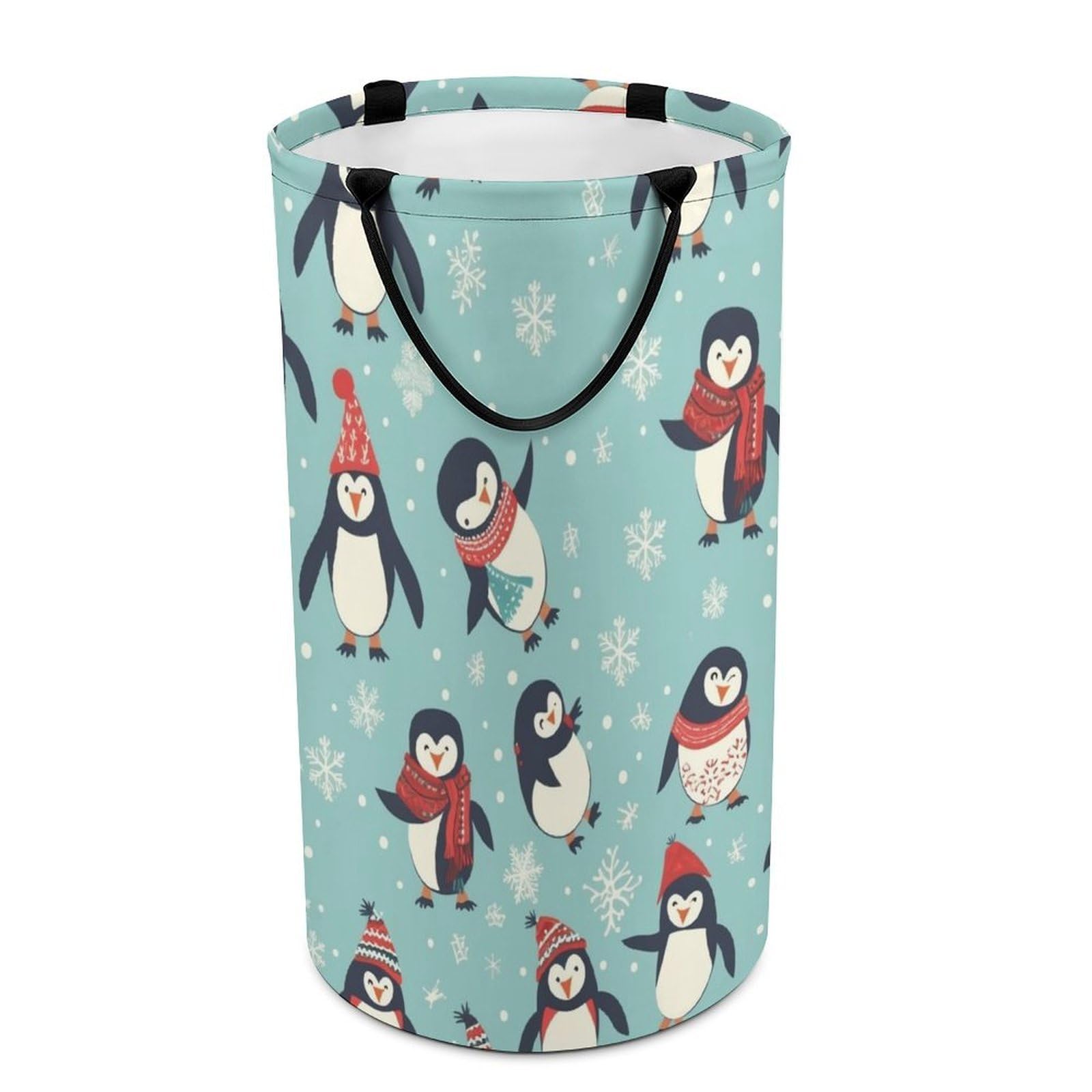 Winter Christmas Penguins Laundry Basket Freestanding Laundry Hamper with Handles Waterproof Dirty Clothes Hamper Collapsible Washing Bin Aesthetic Clothes Basket for Bathroom Bedroom Dorm