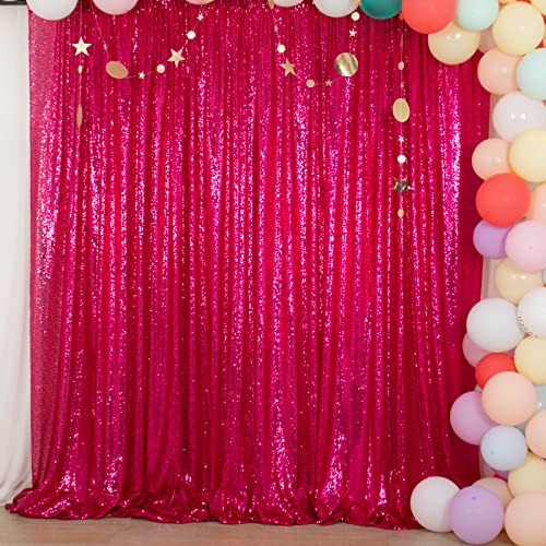 ShinyBeauty Sequin Backdrop Fuchsia 10x10FT Backdrop for Photography Hot Pink Wedding Backdrop 10FT Baby Birthday Photo Booth Backdrop Glitter Backdrop for Party Backdrop Backgrounds