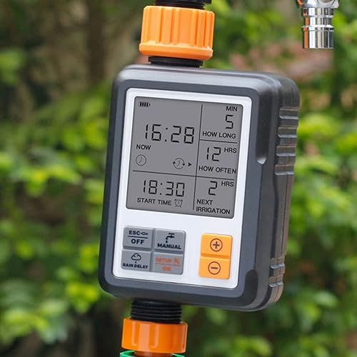 Miniatura 9 de 1 juego de temporizador automático de riego por goteo, programable digital, impermeable, temporizador de agua al aire libre, doble toma de