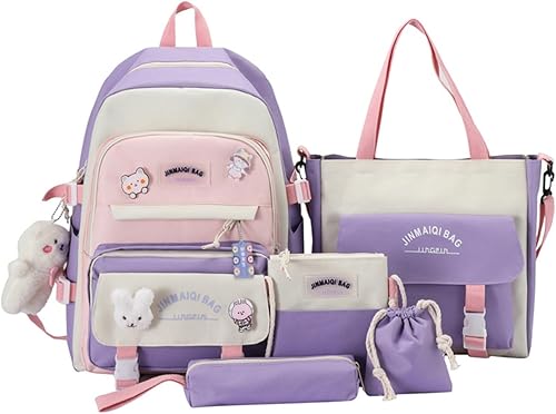 Miniatura 4 de MININAI 5pcs Kawaii Mochila Set Linda Mochila Estética Preppy Laptop Mochila Japonesa Mochila Universitaria, Azul, Mochila, simple