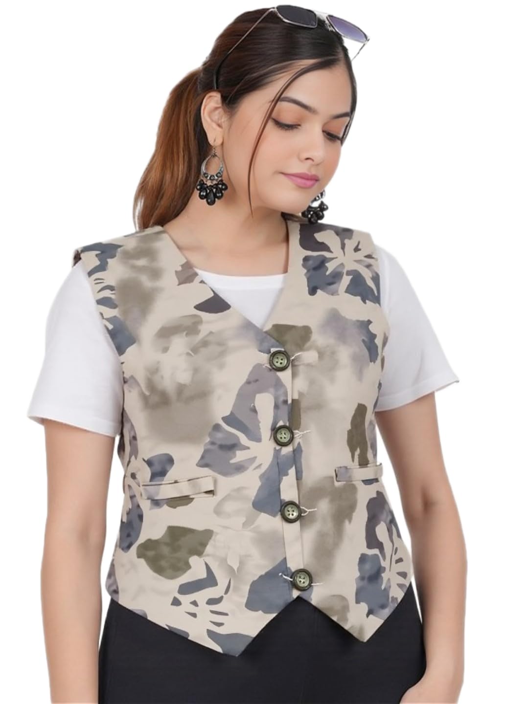 perfect productions Printed waistcoat for women, women cream waistcoat.09-picture-31