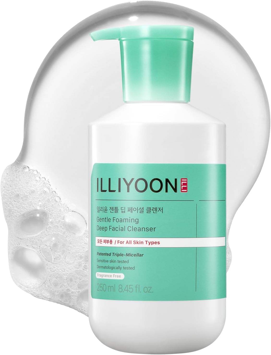 Illiyoon Gentle Deep Facial Cleanser | Low pH Gel-to-Foam Face Wash for Sensitive Skin, Hydrating Gel Cleanser & Daily Makeup Remover, Korean Skincare, 8.45 fl.oz.
