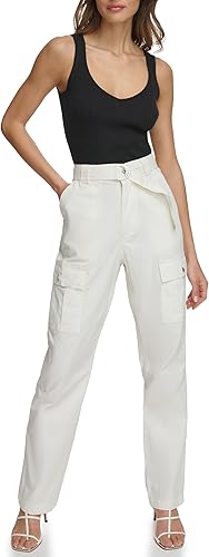 DKNY Pantalones Cargo con cinturón, Pristine, 36 para Mujer