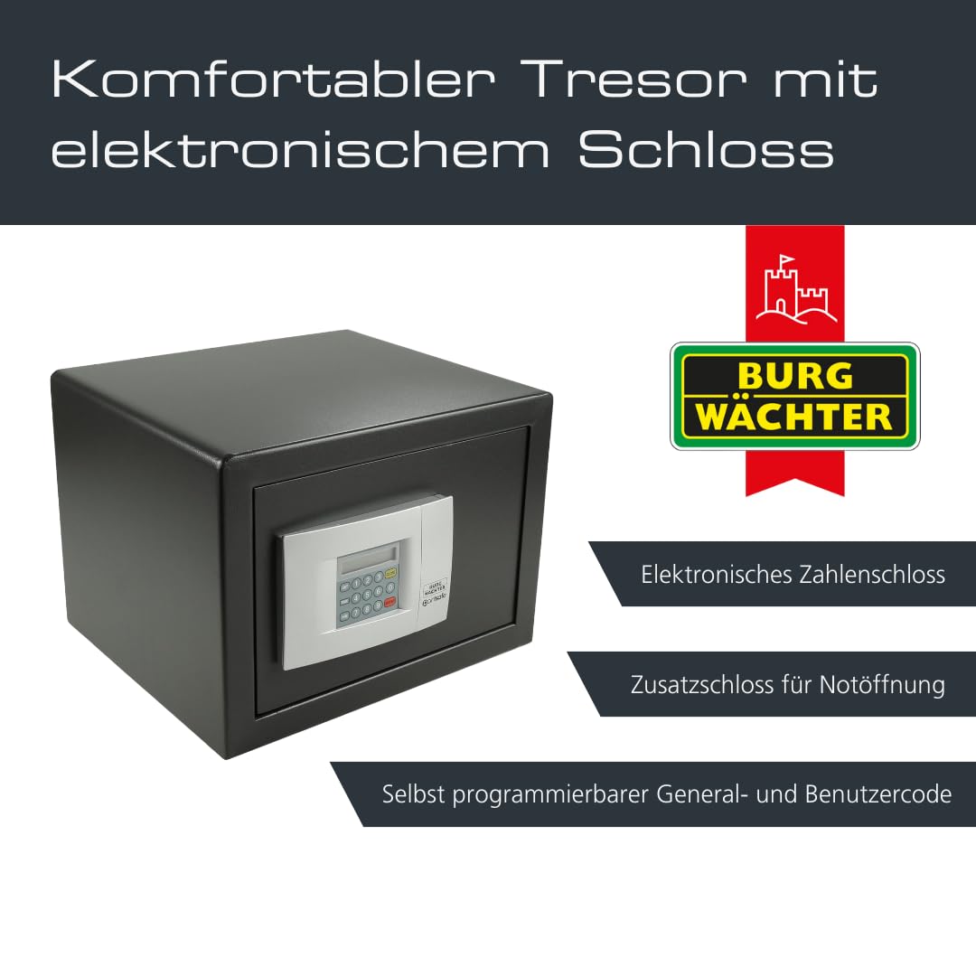 BURG-WÄCHTER Möbeltresor mit elektronischem Zahlenschloss, inkl. Fachboden, Doppelwandige Tür, 20,5 l, 14,5 kg, Point-Safe P 2 E, Schwarz