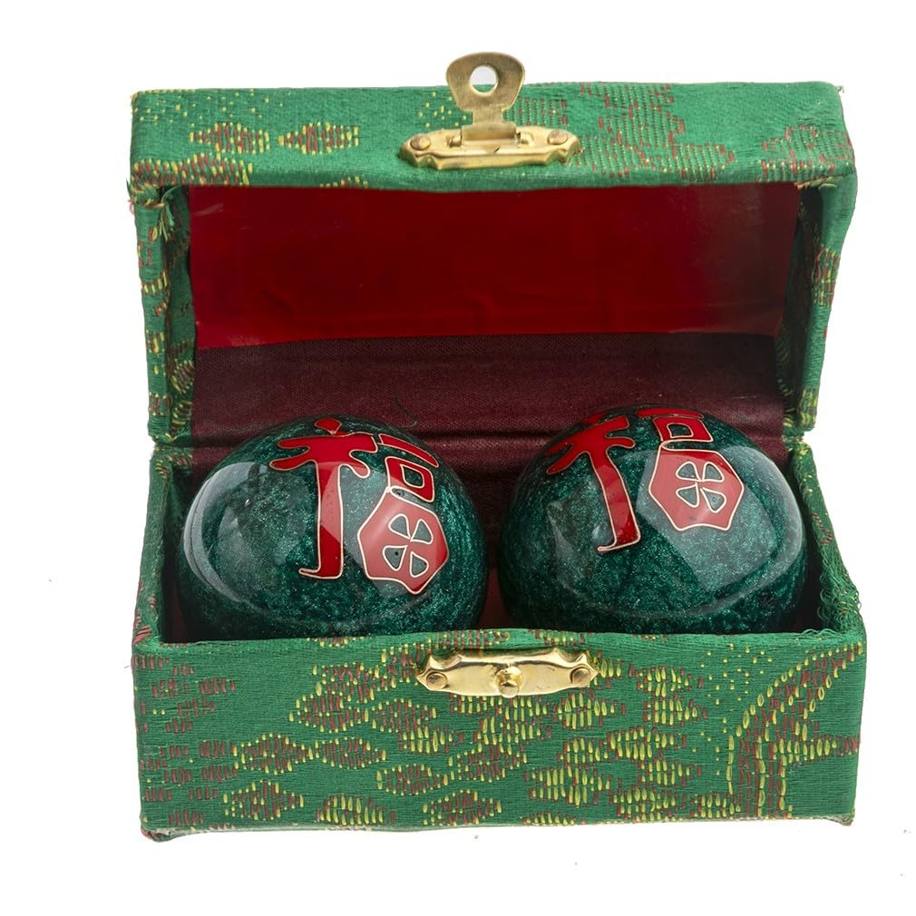 lachineuse - Qi Gong Happiness Ball Set - Chinese Anti-Stress Enamel Balls φ 45 mm - Health Balls - Zen Relaxation Gift Box - Asian Japan China Feng Shui Object - Green