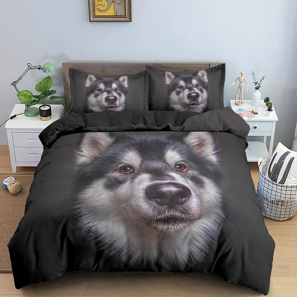 QBIDCSX Bedding Double Bed Set Huskies Ultra Soft Hypoallergenic Double Duvet Cover Set Include 1 Quilt Cover with Zipper Closure + 1pillowcases 50x75 cm