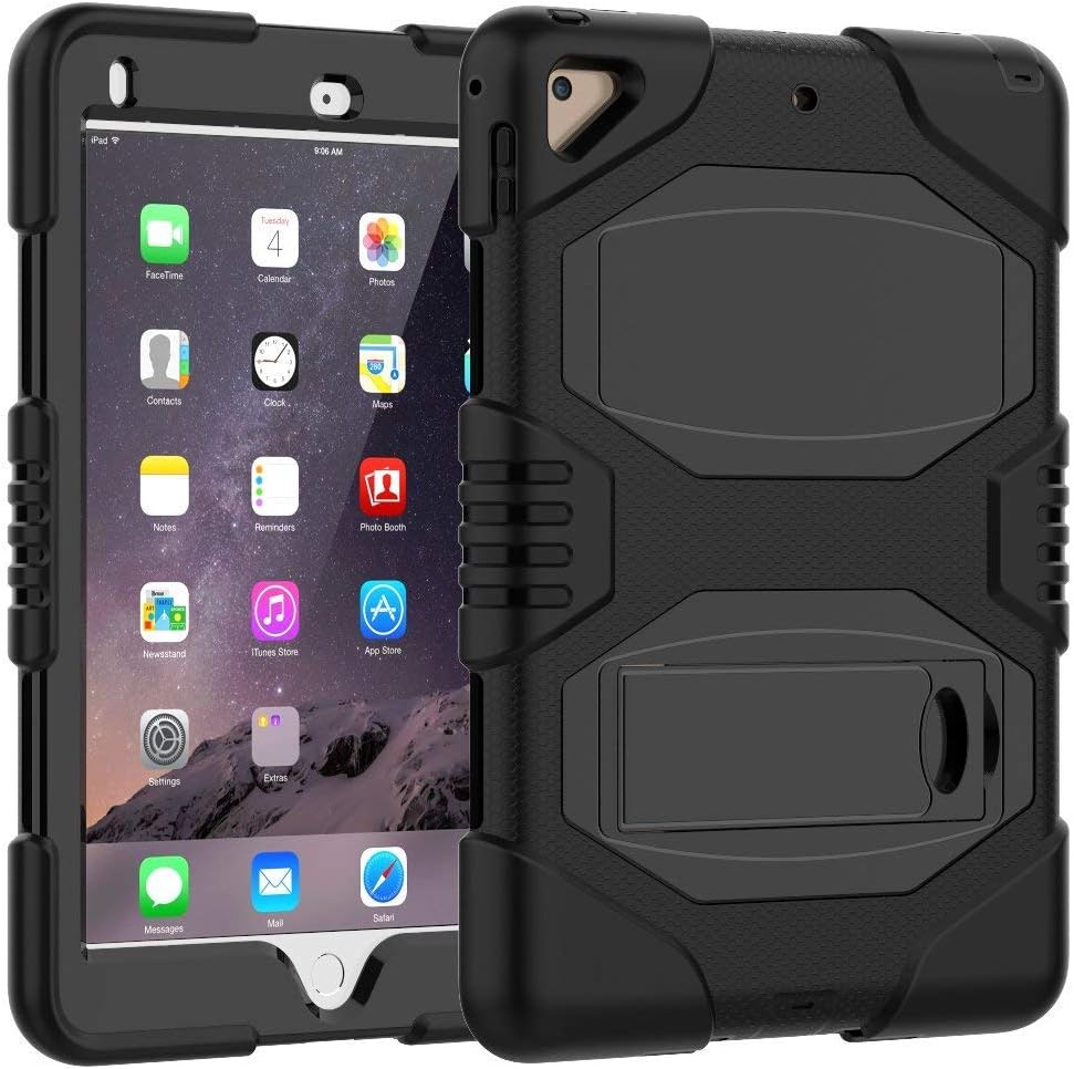 iPad Case 9.7 Inch 2018/2017,iPad Air 2 Case,Slim Heavy Duty Shockproof Rugged Case Hard PC+Silicone Hybrid High Impact Full Body Protective Case for Apple iPad 9.7" 2018/2017,Black