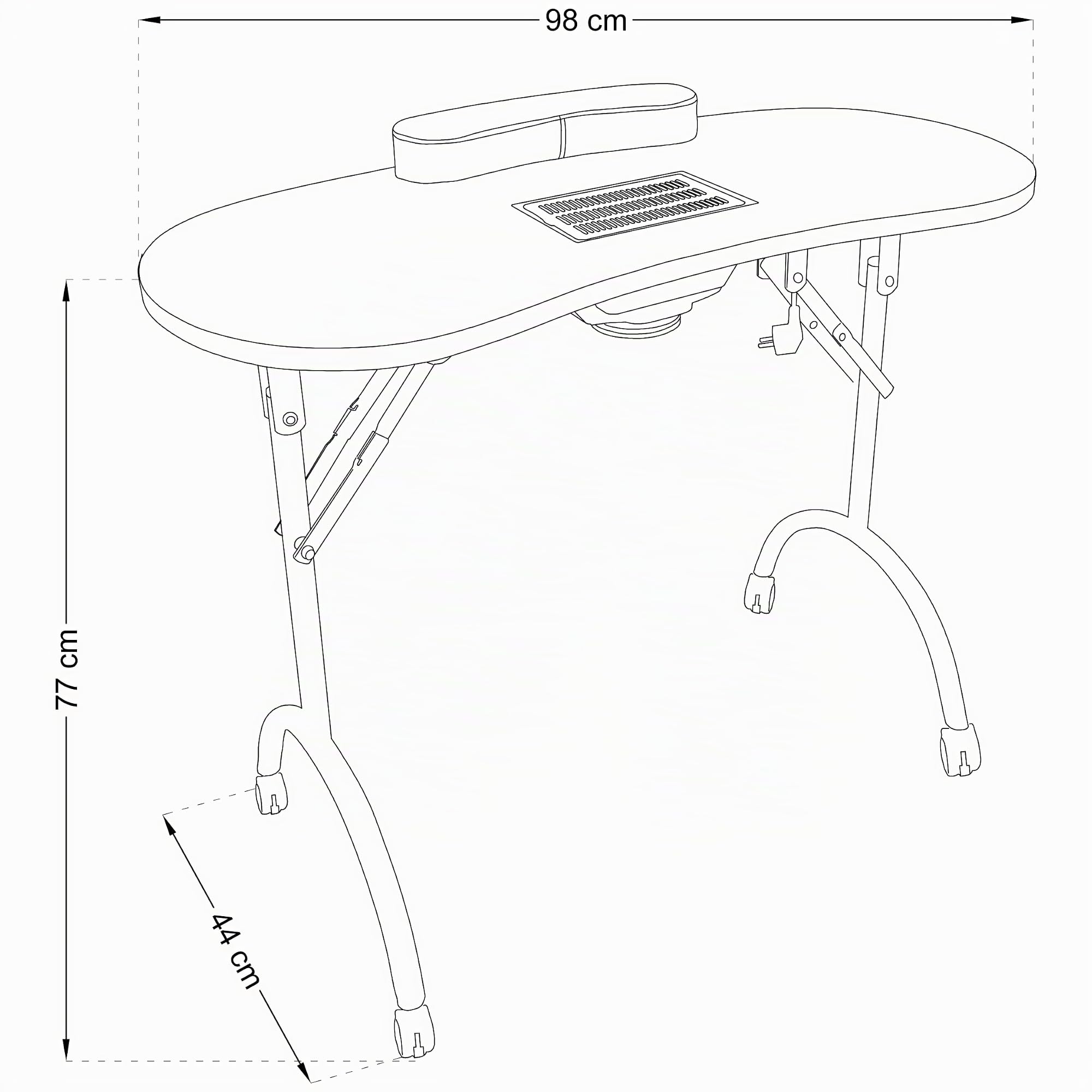 BELTOM® Mesa para manicura Plegable, con Aspirador, reposamuñecas y Bolsa de Transporte - 12 KG - 98 x 44 x 77 cm - Blanco