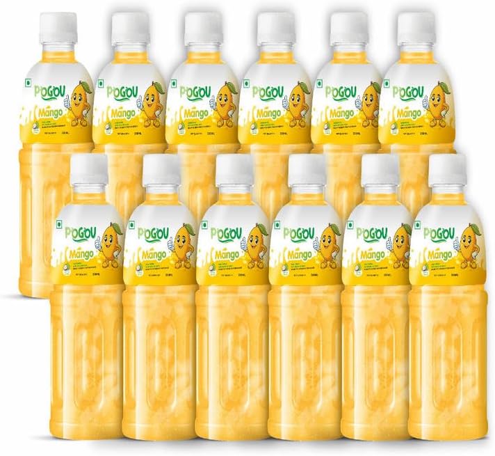 POGOU Mango Fruit Juice with 25% Nata De Coco | Energy Booster Drink, Healthy & Delicious Taste Filled with Natural Fibres, No Artificial Colours | Imported from Thailand (Pack of 12, 320ml each)