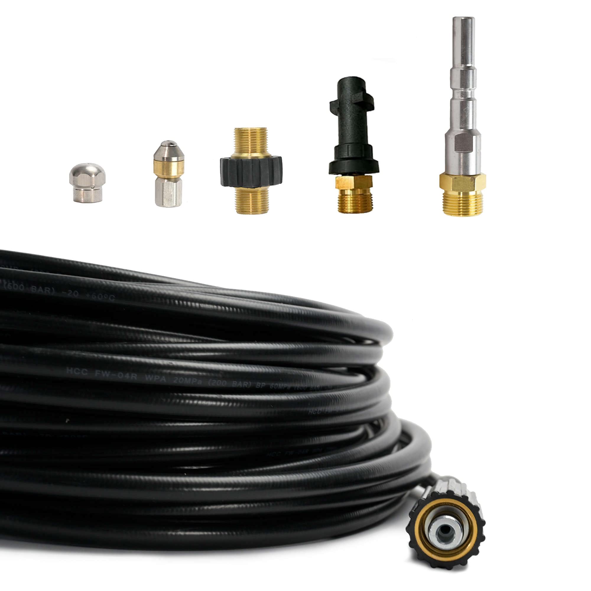 M&M Smartek Rohrreinigungsschlauch 6-Teilig SET für Kärcher Kränzle NILFISK ALTO WAP Professional HD HDS 1/8" AG : M22 x 1,5 IG & Bajonett-Adapter & Adapter KEW & 2x Düsen (15 Meter) | Für Abfluss, WC, Siphon und Kanal; flexible Hochdruck-Reinigung mit Kä