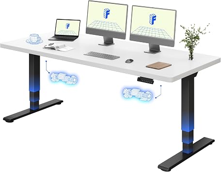 FLEXISPOT E5 Electric Standing Desk 2 Motors 3 Stage 180 * 80CM One Piece Desktop Height Adjustable Desk with Memory Smart Panel, Anti-collision System, Black+White