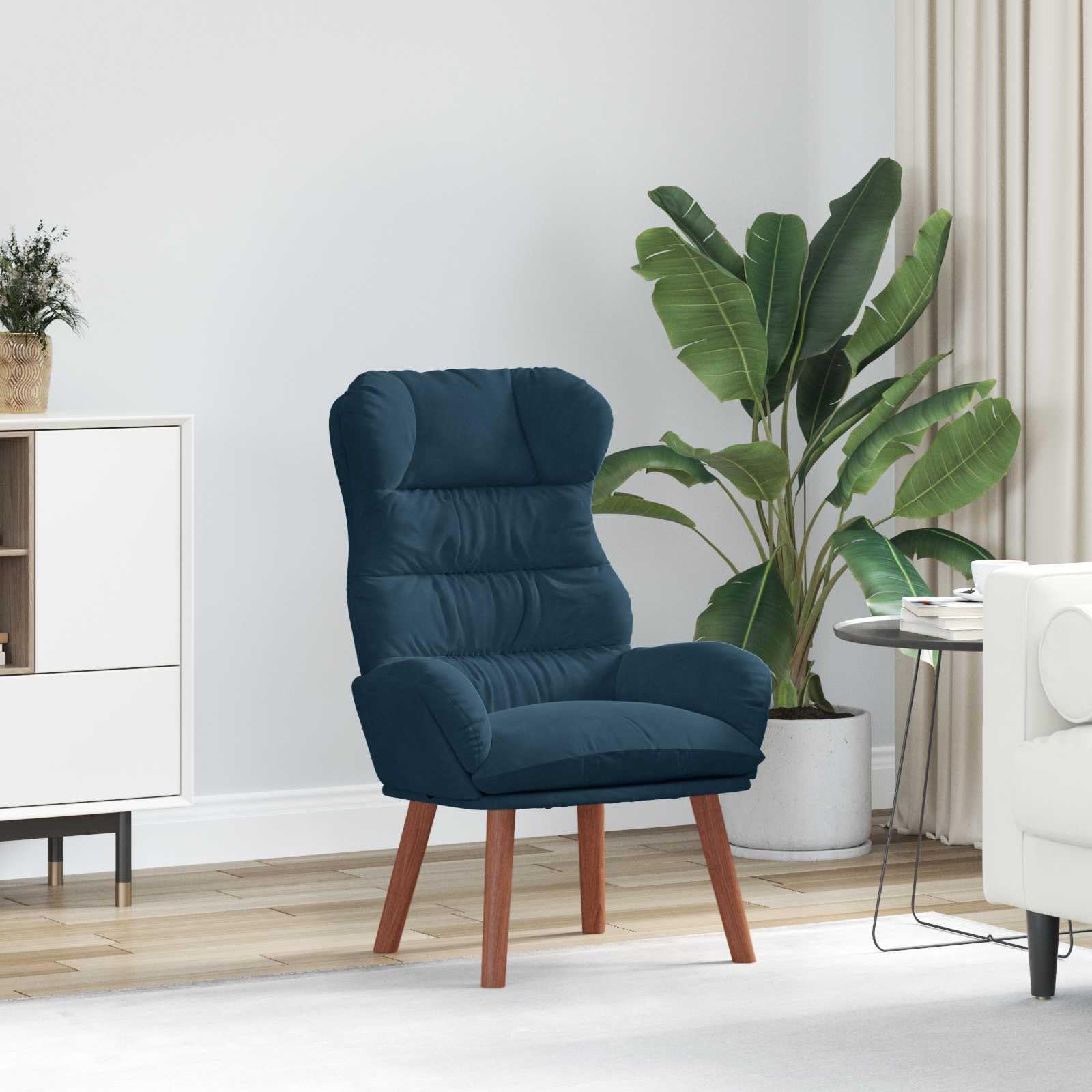 Moderner Samt Sessel Blau 69 x 74 x 93 cm mit gepolsterten Armlehnen und stabilen Gummibaumfüßen, weicher Samtrücken, ideal für Wohnzimmer, Schlafzimmer oder Büro