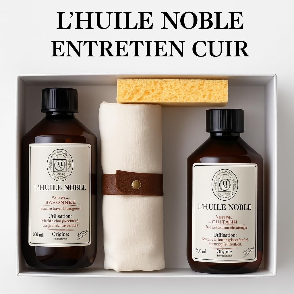 Kit Entretien Cuir Complet – Huile CUIRTANN + Savon végétal + Éponge + 2 Carrés Coton Satiné + Notice – Naturel & Fabriqué en France