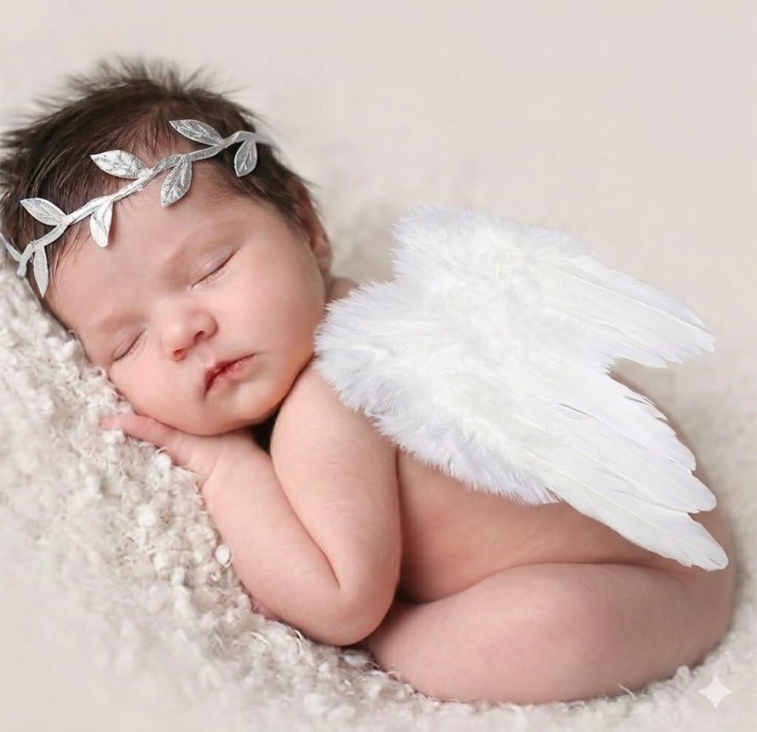 BabyMoon (Set of 2 Feather Wings New Born Photography Shoot Props Costume (White)
