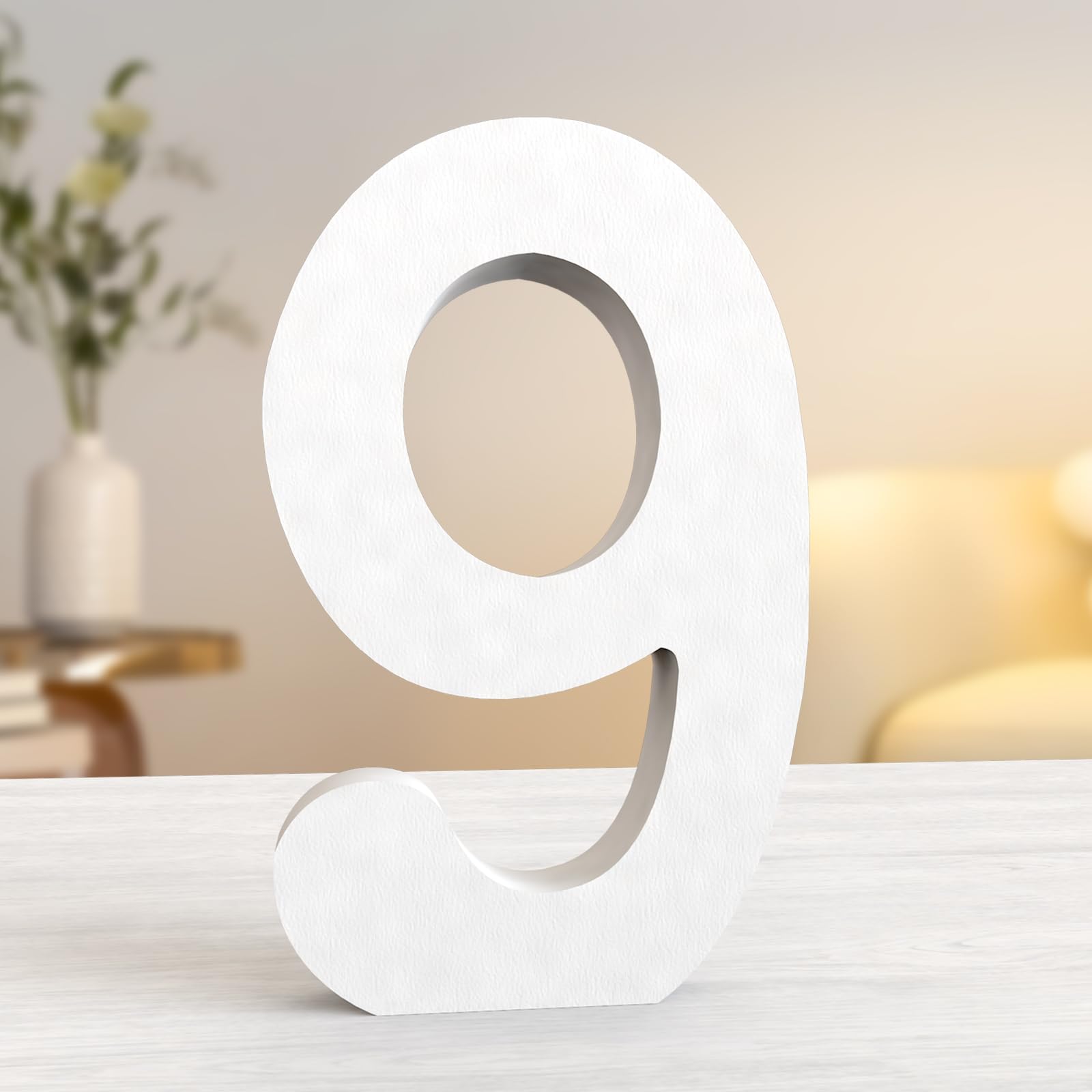Aruatu 10 Inch White Wood Numbers Unfinished Wood Numbers for Wall Decor Decorative Standing Numbers Large Letters for wall Decoration for Craft Home Party Projects (9)