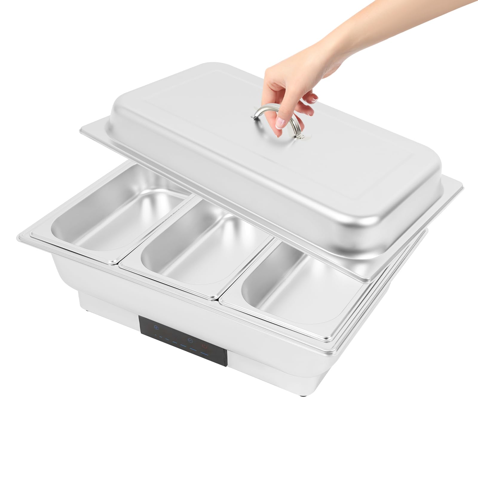 Calentador de platos eléctrico (600 W, 9 L, con ajuste de temperatura para comida fría y caliente, 3 compartimentos)