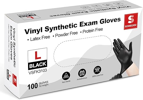 Miniatura 2 de Schneider Black Vinyl Exam Gloves, 4 mil, Disposable Latex-Free Plastic Gloves for Medical, Cooking & Cleaning, 100-ct Box