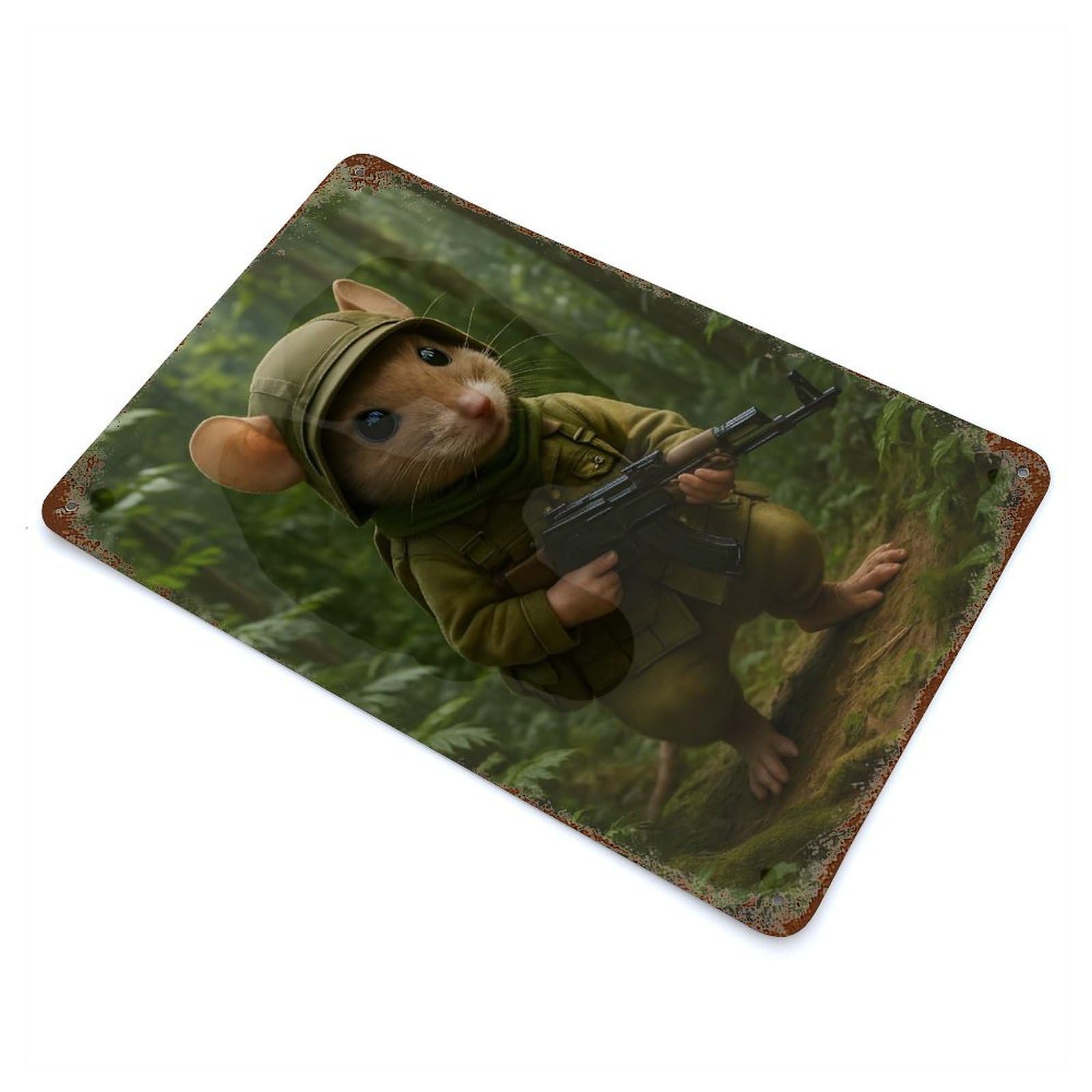 Mouse Soldier in Jungle Retro Metal Sign 11.8"x7.9", Ideal for Shed, Workshop And Garage Wall Decor