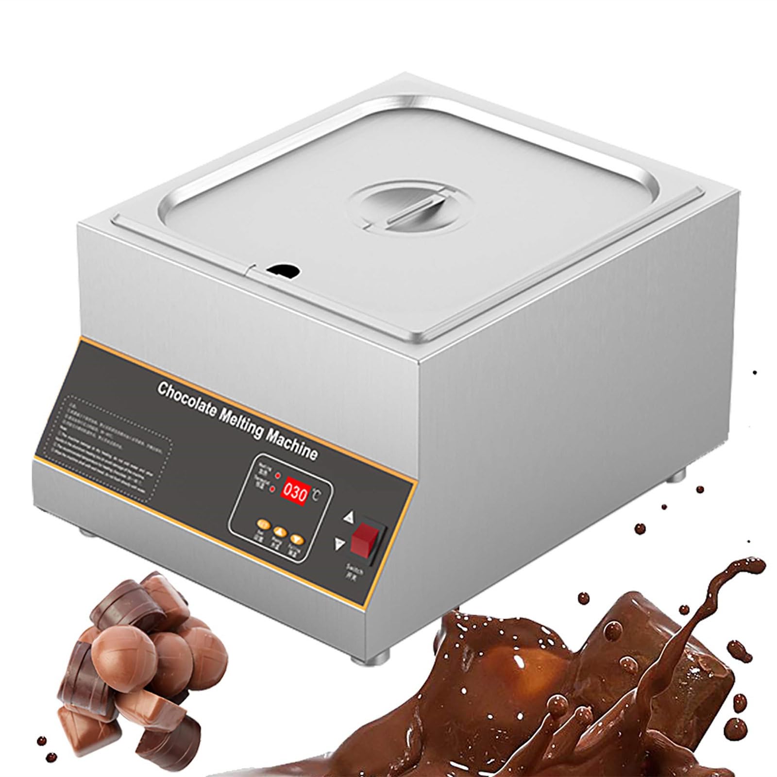 YXZYFPP 500W Commercial Chocolate Melting Pot - Stainless Steel Tempering Machine, 12KG Capacity, Waterproofs Food Warmers, Professional Chocolate Melter for Desserts (1)