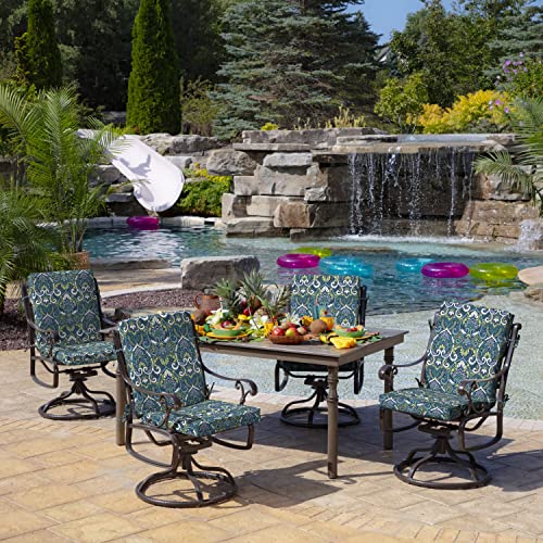 Image of Arden Foam Patio Dining Outdoor Chair Cushions, 20 x 44, Premium High-Density Foam, Never Flattens, Weather-Proof for Outdoor Chairs, Sapphire Aurora Blue Damask