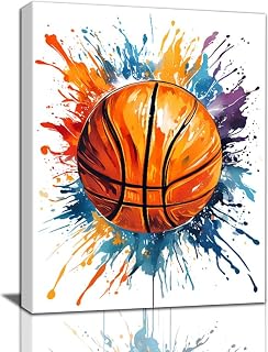 Framed Basketball Graffiti Canvas Wall Art,Color Graffiti Ball Sport Art Prints,Basketball Wall Art Poster for Bedroom Boys Room Teen Kids Playroom Framed 12"x16"